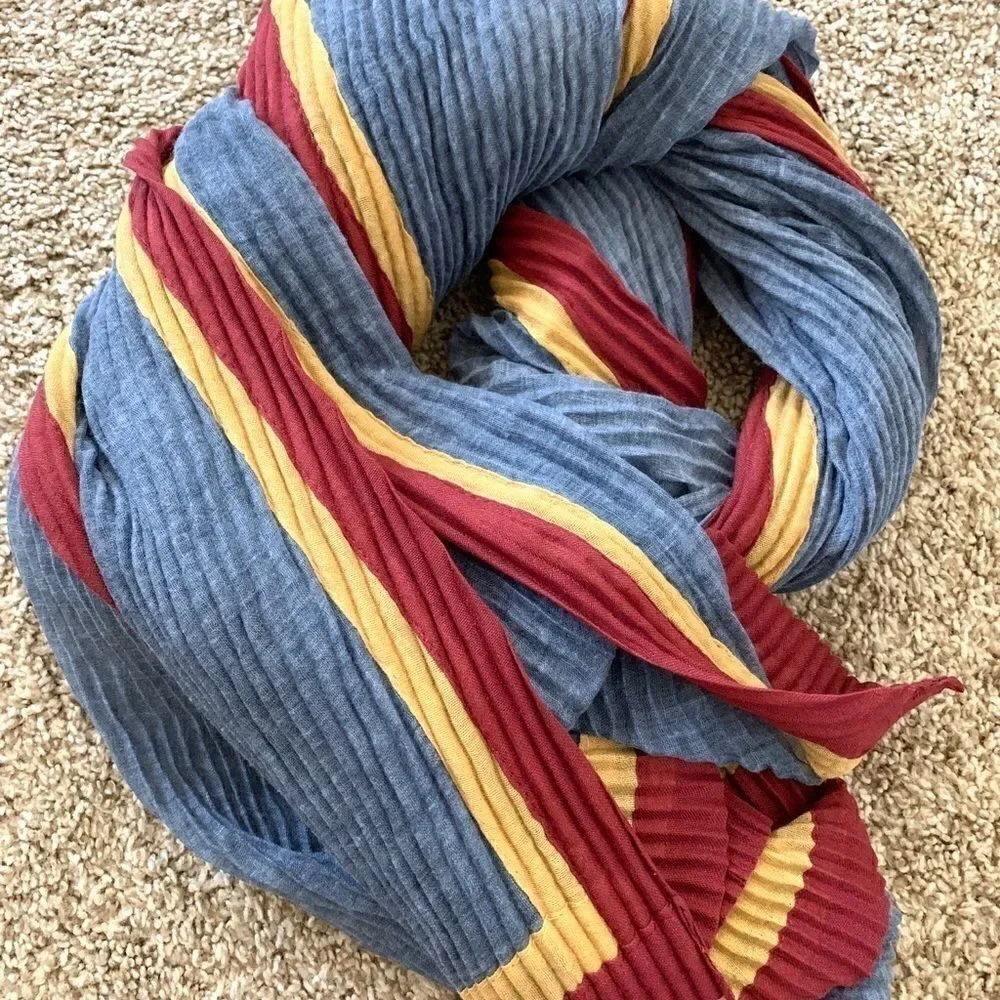 Colorblock Handmade Vintage Style Large Size Shawl/Wrap With Pleated Textured
